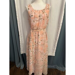R&K Women's Peach Floral Midi Dress Size 16 Petites